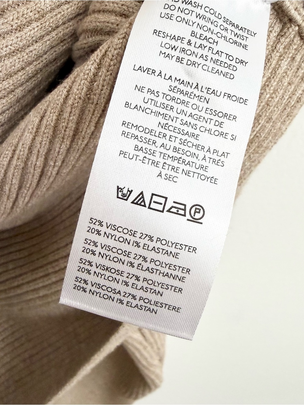 Maeve Anthropologie Plunge Neck Seamed Sweater XL Beige Oversized Ribbed - Picture 5 of 6